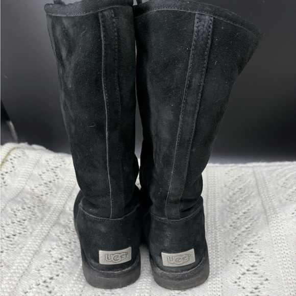 UGG Tall Alber Black Side Zipper Suede Womens 7 Winter Boot Mid Calf Fur Lined - Picture 4 of 10
